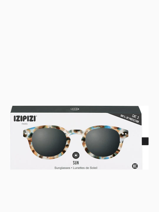 Izipizi C Unisex Sunglasses with Brown Tartaruga Horn-Rimmed Frame and Black Lens