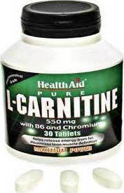 Health Aid Pure L-Carnitine Συμπλήρωμα Διατροφής με Καρνιτίνη 550mg 30 ταμπλέτες