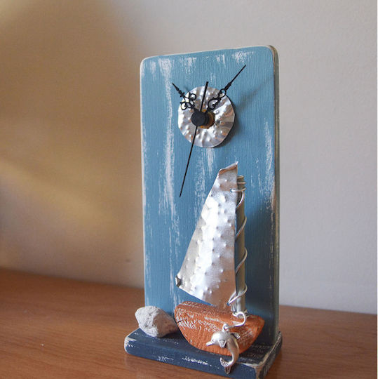 Kapadakis Wood Art Kleines Schiff Mit Metallischem Stoff Tischuhr Mit Zeigern Metallisch Mehrfarbig 1153
