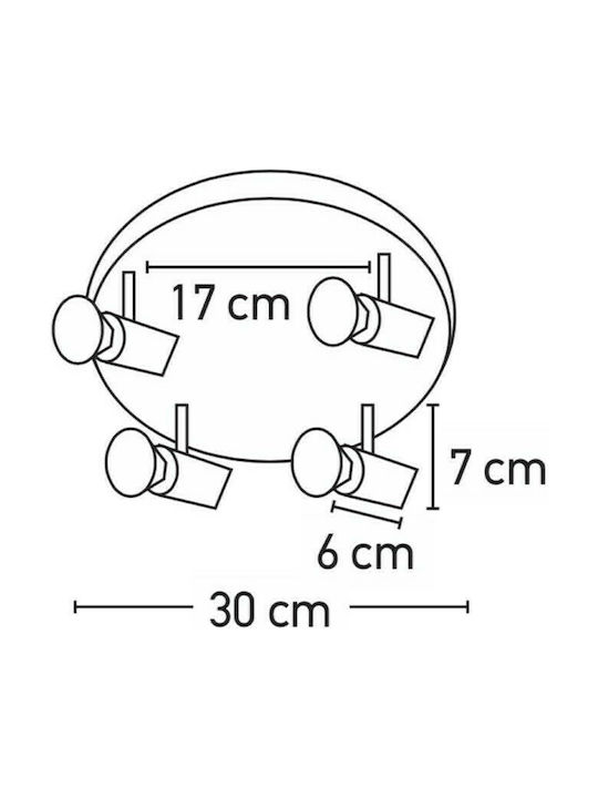 Inlight 9075-4 Spot with 4 Lights and with Socket GU10 in Silver Color 9075-4Φ-Νίκελ Ματ