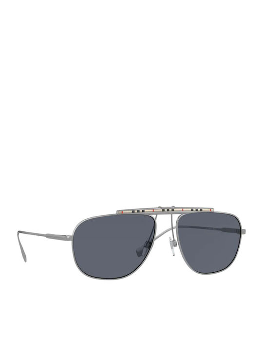 Burberry Men's Sunglasses with Silver Metallic Frame and Grey Lenses BE 3121 100387