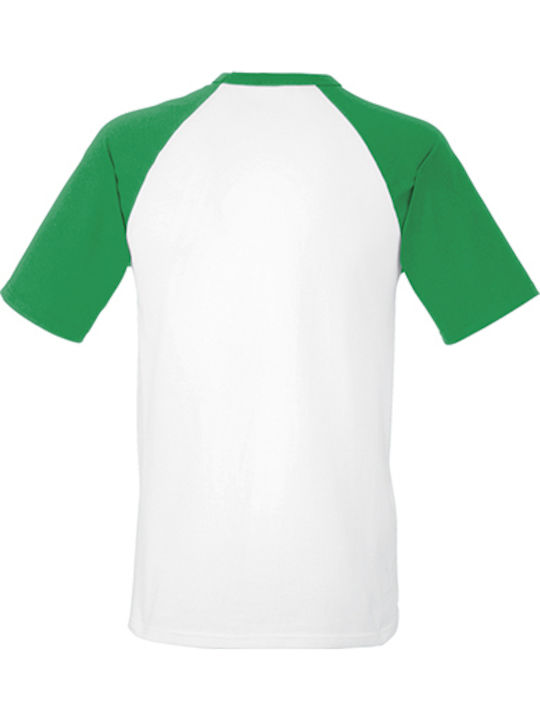 Fruit of the Loom Valueweight Baseball T Ανδρικό Διαφημιστικό T-shirt Κοντομάνικο White/Kelly Green