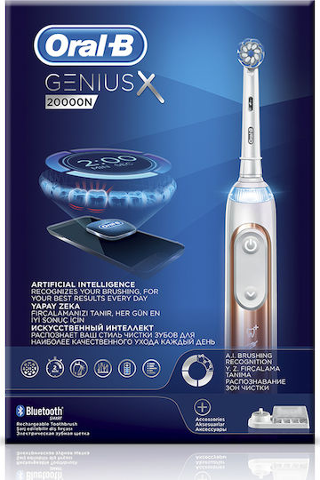 Oral-B Genius X 20000N Electric Toothbrush with Pressure Sensor and Travel Case Rose Gold