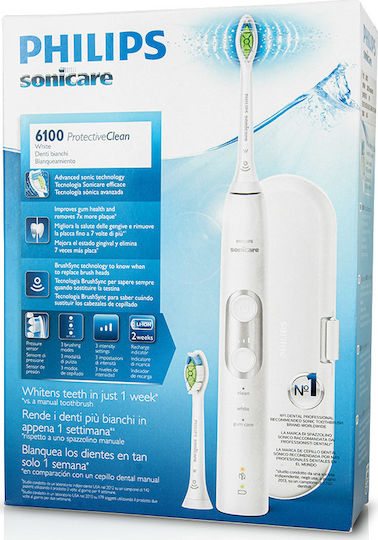 Philips Sonicare Protective Clean 6100 Ηλεκτρική Οδοντόβουρτσα με Χρονομετρητή, Αισθητήρα Πίεσης και Θήκη Ταξιδίου Λευκή