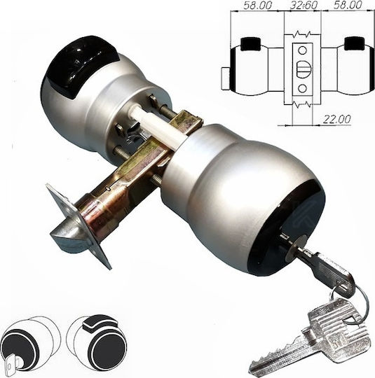Meroni Serrature Knob Lock Silver with Button & Key Hotel Use
