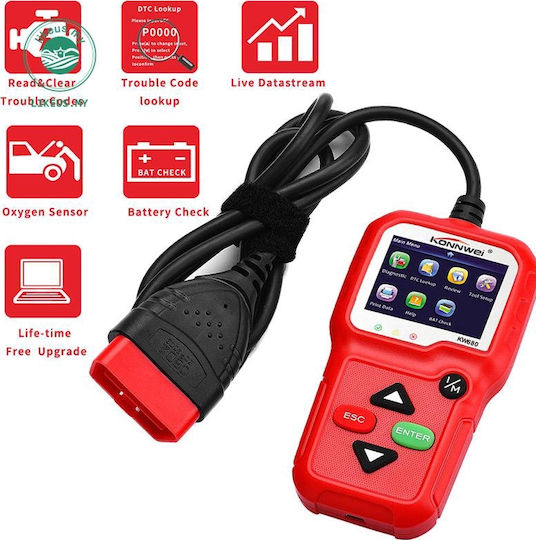 Konnwei Диагностичен инструмент за автомобили Дигитален OBD 2 с Кабел