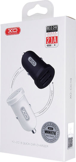 XO CC-18 Зарядно за кола 2.1Спецификация с Портове: 2xUSB Бял Цвят