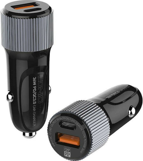 Ldnio C510QT Handy-Autoladegerät 38W 1.5A Schnellladen mit Anschlüssen: 1xUSB 1xType-C zusammen mit Kabeltyp Type-C Farbe Schwarz