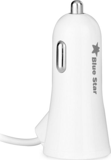 Blue Star Car Charger 3A with one Port: 1xUSB with Cable Lightning White Color