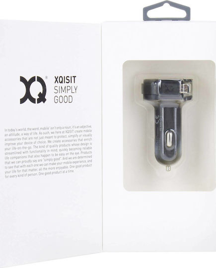 Xqisit Φορτιστής Αυτοκινήτου Dual Car Charger 6A micro USB 30W 6A με Θύρες: 2xUSB μαζί με Καλώδιο Lightning Μαύρος