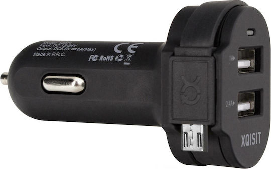 Xqisit Φορτιστής Αυτοκινήτου Dual Car Charger 6A micro USB 30W 6A με Θύρες: 2xUSB μαζί με Καλώδιο Lightning Μαύρος