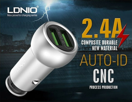 Ldnio C401 Car Charger 3.6A with Ports 2xUSB-A and Type-C Cable Grey Color