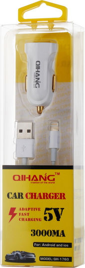 QIHANG CH-1760 & Micro Usb Cable Încărcător Auto 3A cu un Port: 1xUSB împreună cu Cablu Micro-USB Alb Culoare
