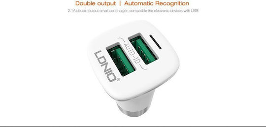 Ldnio C301 Car Charger 3.6A with Ports 2xUSB-A with Micro-USB Cable White Color