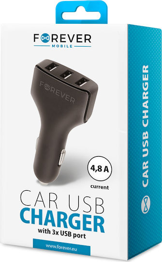 Forever Car Charger Black Forever CC-05 Total Intensity 4.8A with Ports: 3xUSB