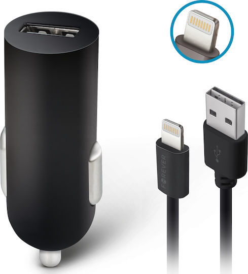 Forever M02 Car Charger 2A with one Port: 1xUSB with Cable Lightning Black Color