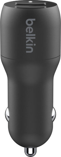 Belkin Φορτιστής Αυτοκινήτου 24W 2.4A με Θύρες: 2xUSB μαζί με Καλώδιο Micro-USB Μαύρος