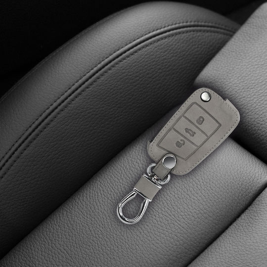 Leatherette Car Key Cover Case with 3 Buttons for VW Gray