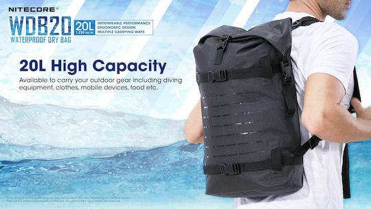 NiteCore Wasserdichte Tasche Rucksack mit einer Kapazität von 20 Litern Schwarz