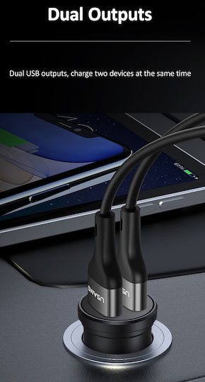 Usams C20 Зарядно за кола 2.4Спецификация с Портове: 2xUSB Черен Цвят