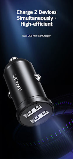 Usams C20 Зарядно за кола 2.4Спецификация с Портове: 2xUSB Черен Цвят
