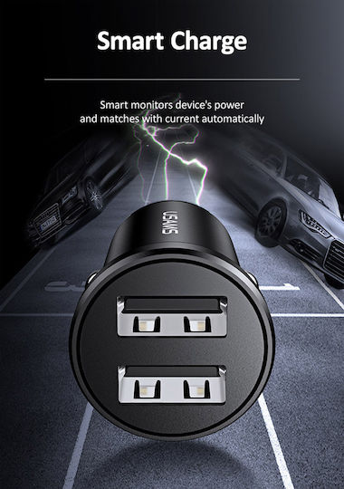 Usams C20 Зарядно за кола 2.4Спецификация с Портове: 2xUSB Черен Цвят