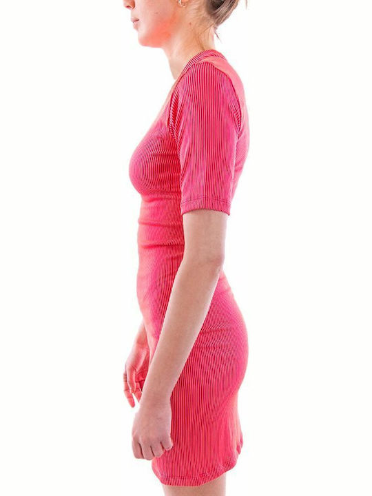 Air Summer Mini Athletic Off-Shoulder Dress Short Sleeve Fuchsia