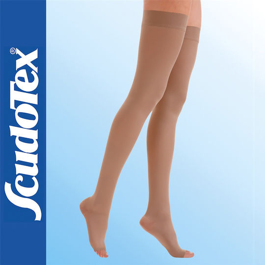 Scudotex Long Κάλτσες Ριζομηρίου Διαβαθμισμένης Συμπίεσης με Σιλικόνη & Ανοικτά Δάκτυλα 23-32 mmHg Μπεζ