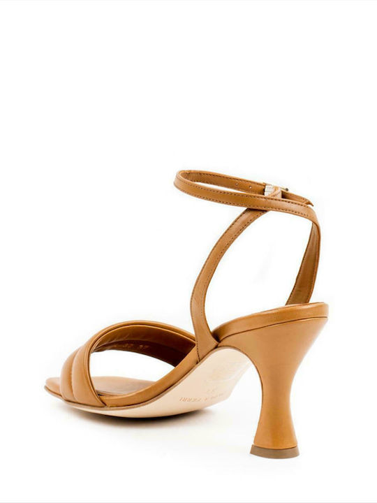 Paola Ferri Leather Women's Sandals with Ankle Strap Camel