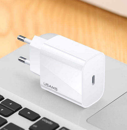 Usams Φορτιστής Χωρίς Καλώδιο με Θύρα USB-C 20W Power Delivery Λευκός (US-CC118 T34)
