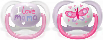 Philips Orthodontic Pacifiers Silicone I Love Mama Pink with Case for 0-6 months 2pcs