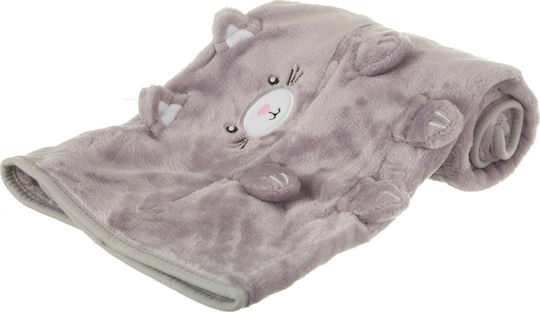 Sass & Belle Κουβέρτα Αγκαλιάς & Λίκνου Kitty Cat Fleece Καφέ με Ζωάκι 70x105εκ.