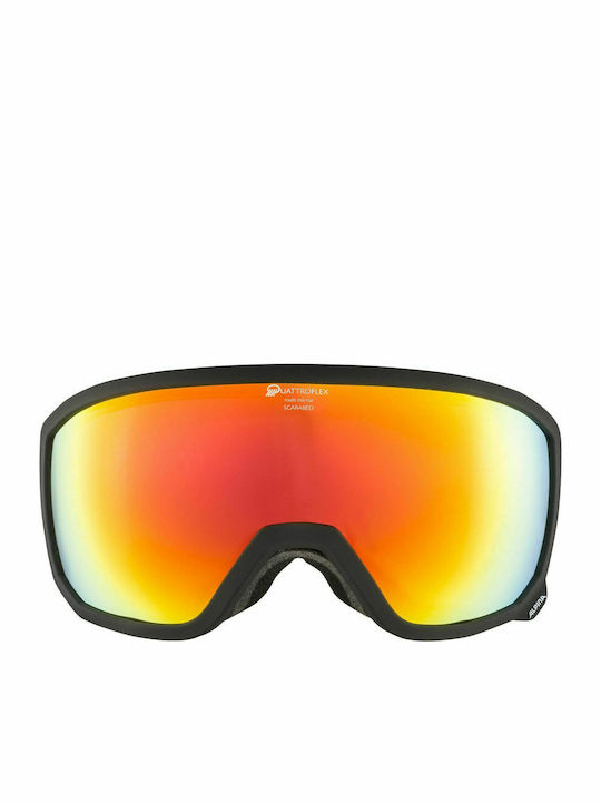 Alpina Scarabeo QHM Μάσκα Σκι & Snowboard Ενηλίκων Μαύρη με Φακό Καθρέπτη σε Κίτρινο Χρώμα