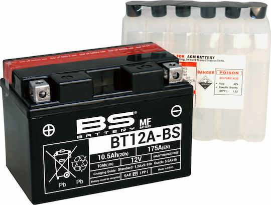 BS Maintenance Free Closed Type Motorcycle Battery YB12A-BS 175A with Capacity 10.5Ah