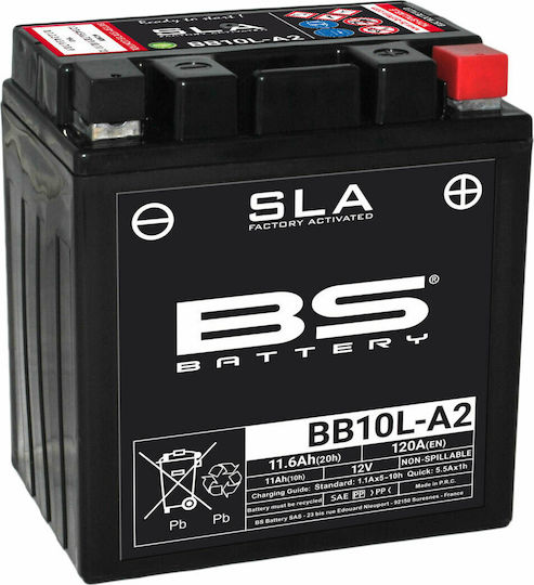 BS SLA Motorradbatterie YB10L-A2 130A mit Kapazität 10.5Ah