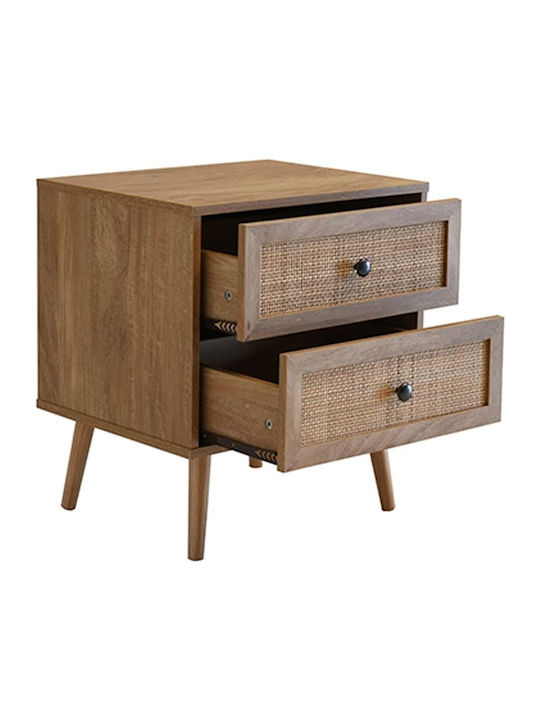 Ammos Bedside Table Wooden Natural Rattan 50x39x54.8cm