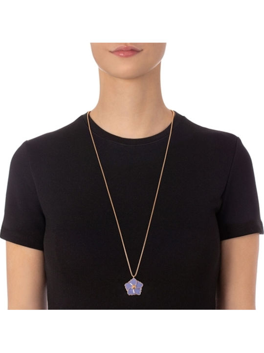 Folli Follie Bloom Bliss Rose Necklace with design Flower from Gold Plated Steel with Diamond