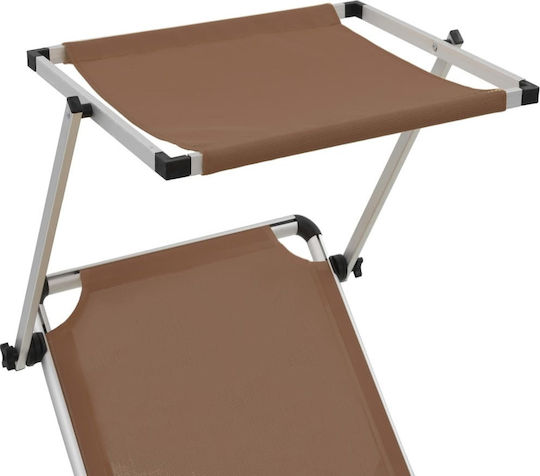 vidaXL Foldable Aluminum Beach Sunbed Brown with Shader 186x58x25.5cm