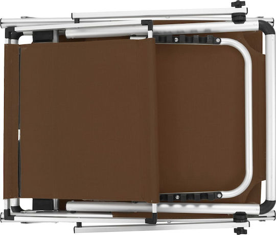 vidaXL Foldable Aluminum Beach Sunbed Brown with Shader 186x58x25.5cm