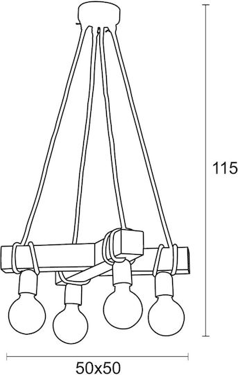 ArkoLight Pendant Light Brown with Rope for 4 Bulbs E40 50x50x60cm