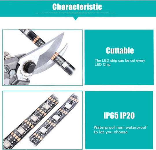 Waterproof LED Strip TV USB 5V RGB Light 2x50cm Type SMD5050 with Power Supply & Remote Control