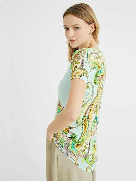 Mandrágora Women's Summer Blouse Short Sleeve Floral Light Blue
