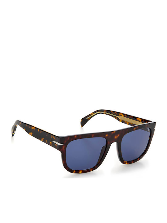 David Beckham Men's Sunglasses with Brown Tartaruga Plastic Frame and Blue Lens DB 7044/S 086/KU