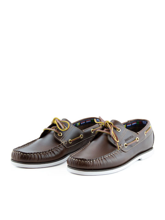 12142 Δερμάτινα Ανδρικά Boat Shoes σε Καφέ Χρώμα