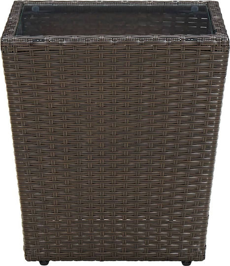 Auxiliary Outdoor Free Standing Table with Glass Surface and Rattan Frame Brown 41.5x41.5x44cm