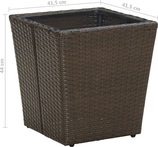 Auxiliary Outdoor Free Standing Table with Glass Surface and Rattan Frame Brown 41.5x41.5x44cm