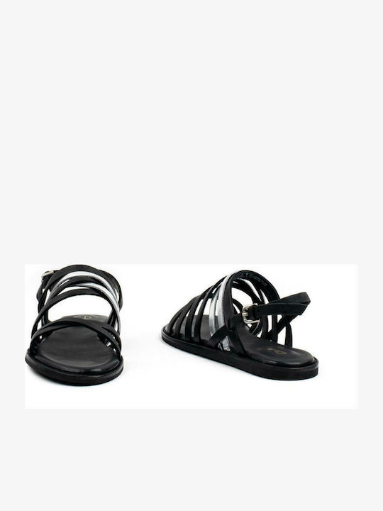 Karsea Leather Women's Flat Sandals with Strap in Black Color