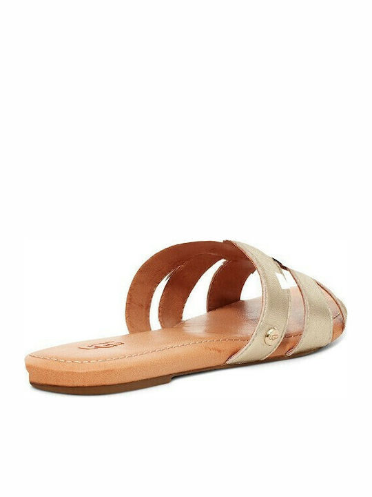 Teague Leather Women's Flat Sandals in Gold Color