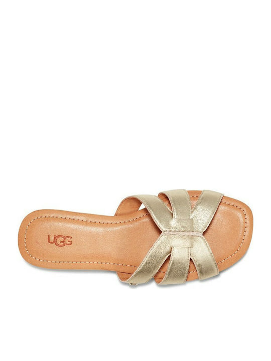 Teague Leather Women's Flat Sandals in Gold Color