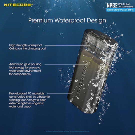 NiteCore NPB2 Power Bank 10000mAh with 2 USB-A Ports Quick Charge 3.0 Black